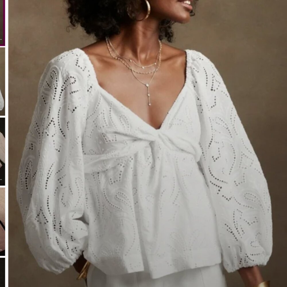 Banana Republic White Eyelet Peplum Long Sleeved Top